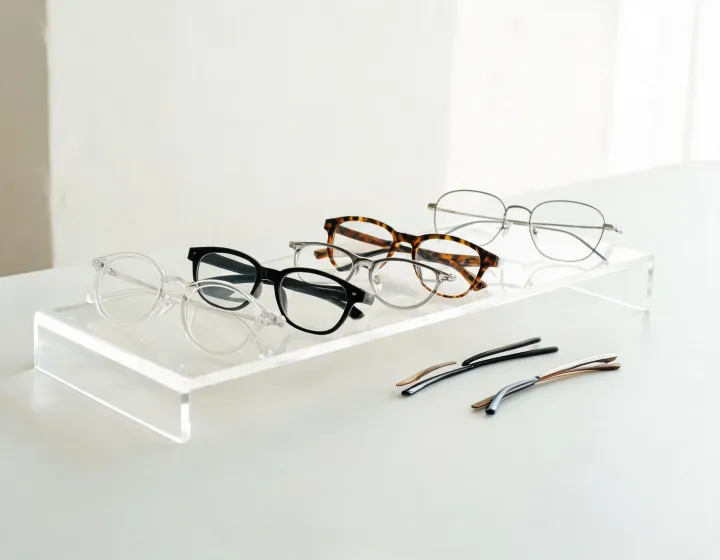 Frame glasses parts sample kit on an approval rail